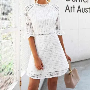 Elegant Half sleeve hollow out lace dress