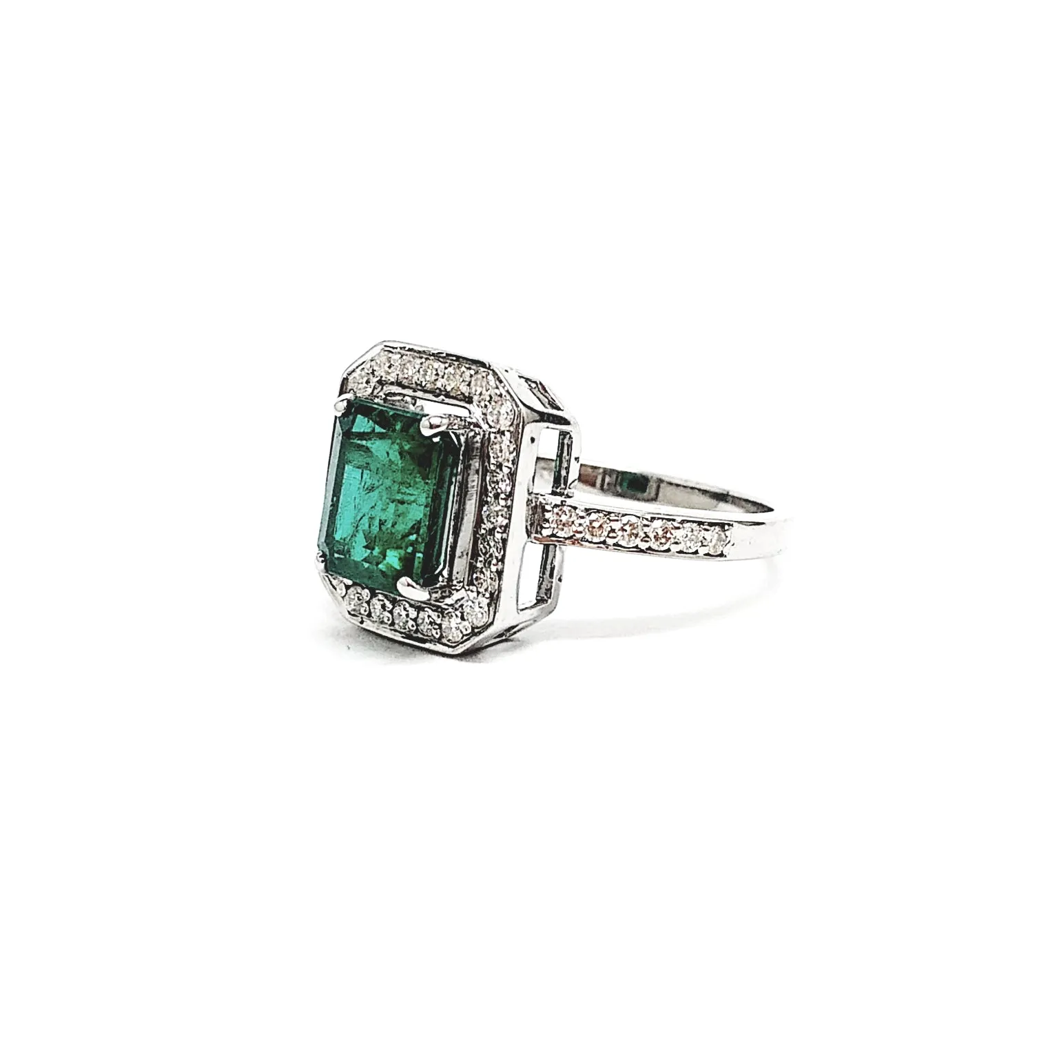 Emerald and Diamond Halo Ring