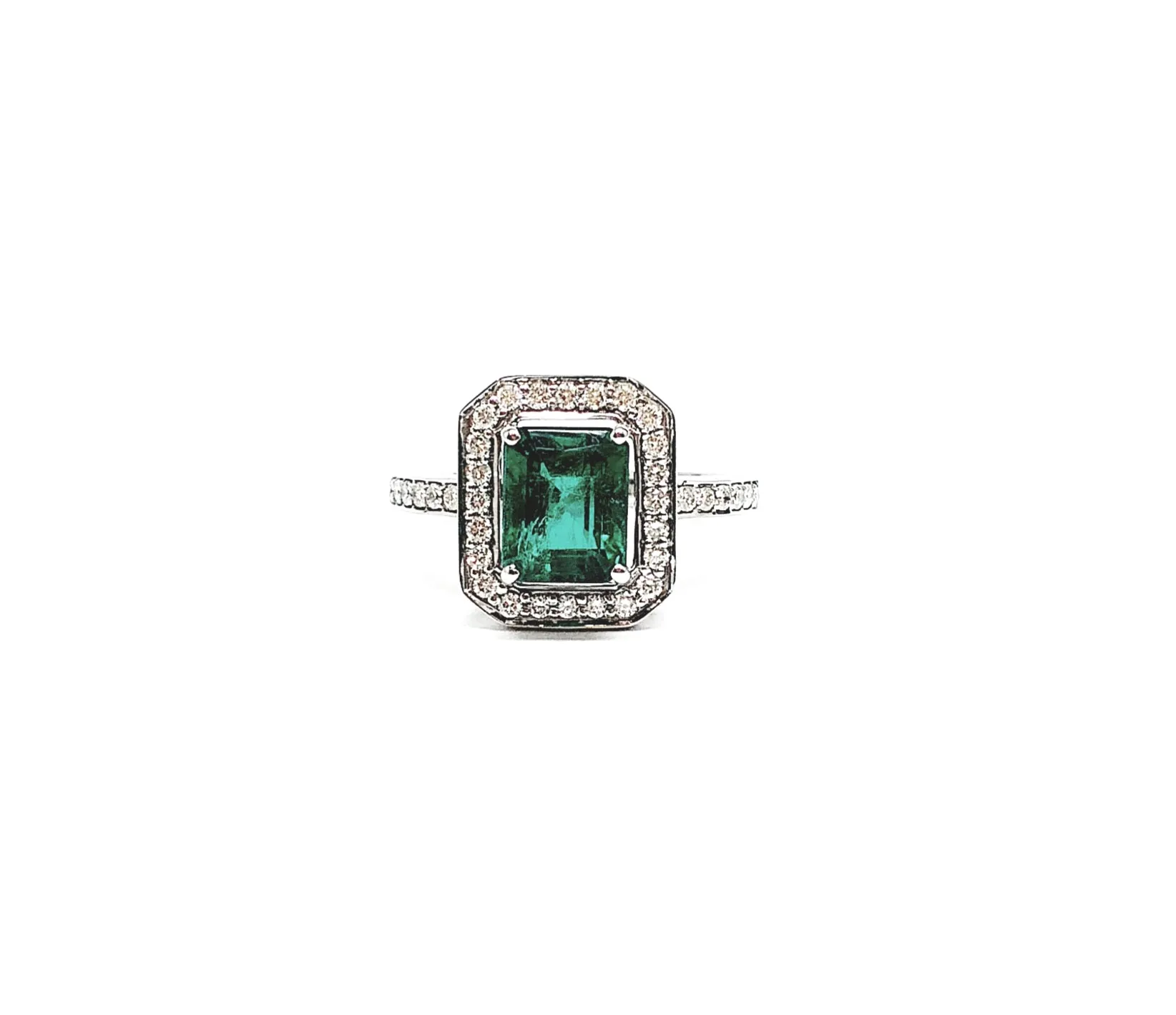 Emerald and Diamond Halo Ring