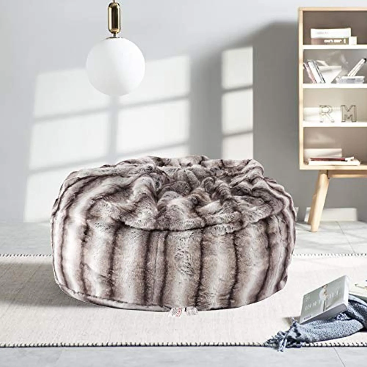 Faux Fur Bean Bag Chair Luxury and Comfy Big Beanless Bag Sponge Filling, 3 ft,