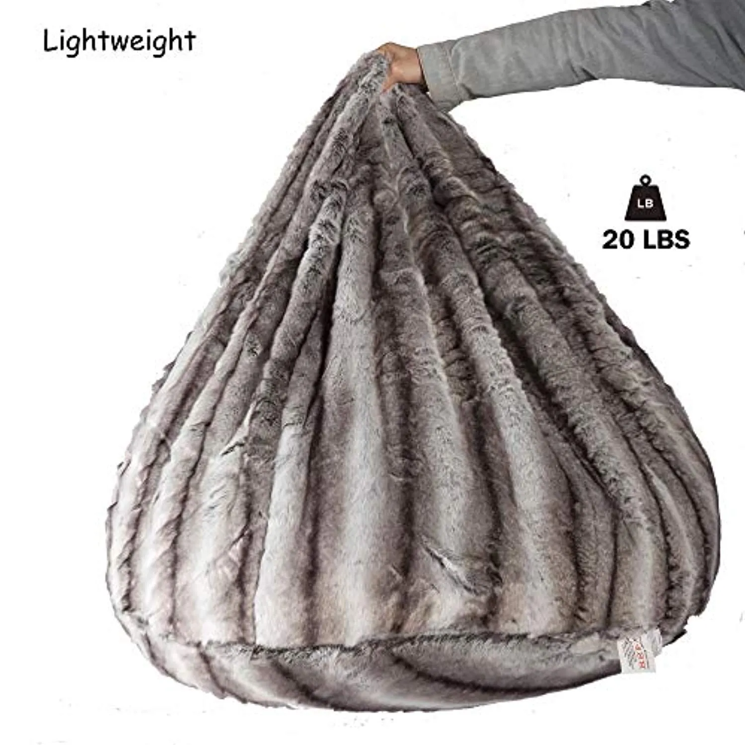 Faux Fur Bean Bag Chair Luxury and Comfy Big Beanless Bag Sponge Filling, 3 ft,