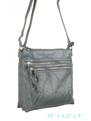 Faux Leather Satchel-Grey