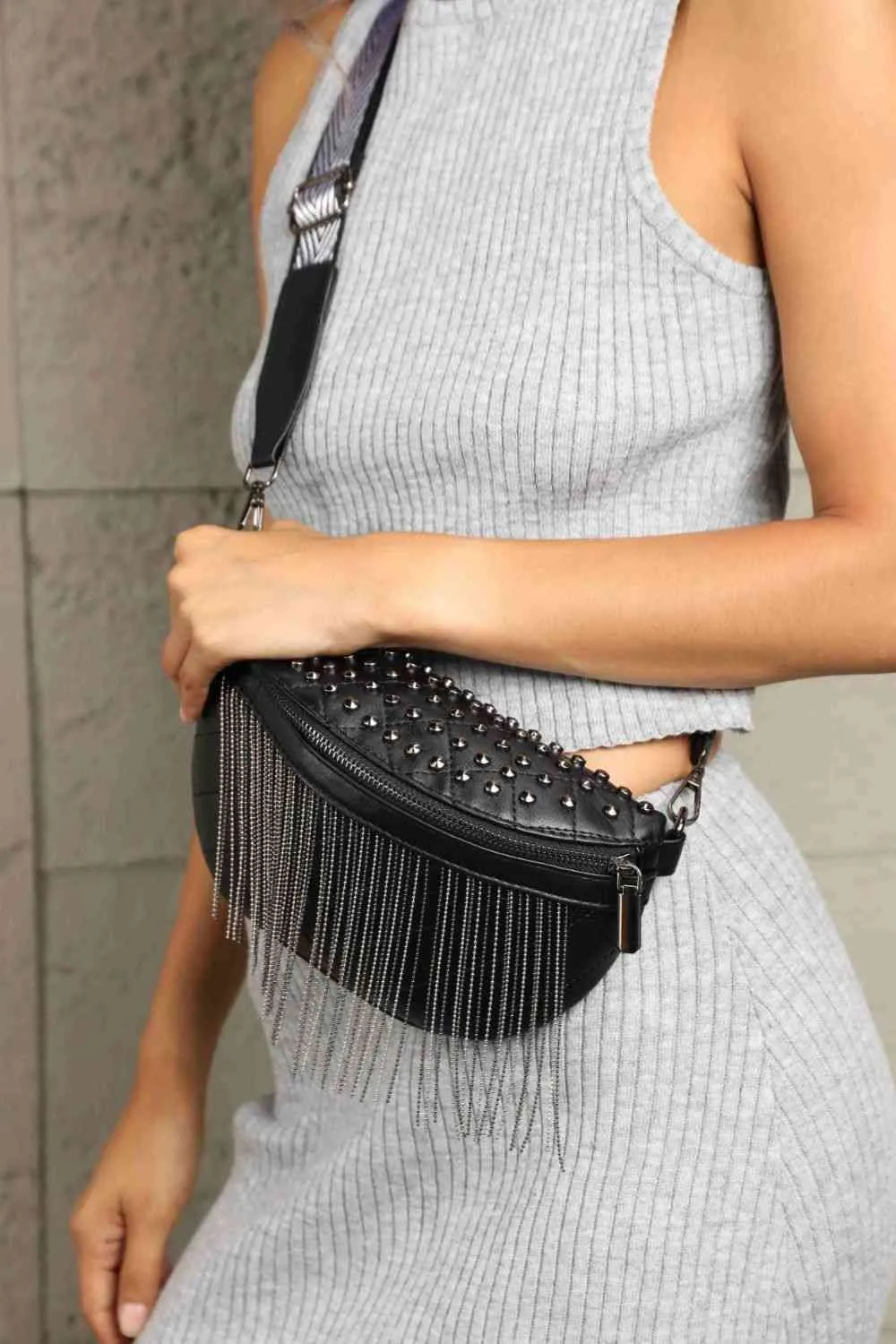 Faux Leather Studded Sling Bag