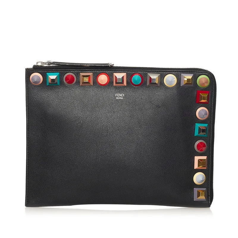 Fendi Rainbow Studded Leather Clutch - '10s