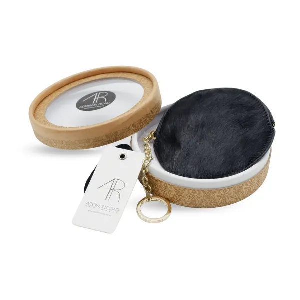 Gift Set | CARMICHAEL Black Cowhide Leather Wristlet Purse & LORN Calf Hair Key Ring Coin Purse