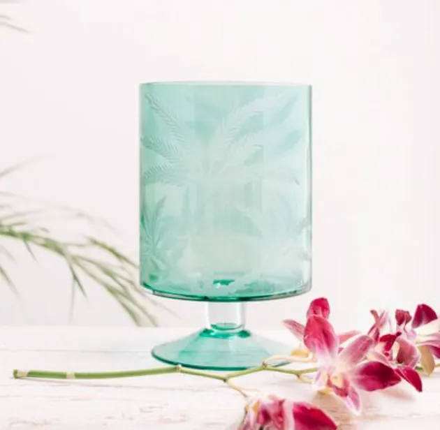 Glass Palm Hurricane Lamp