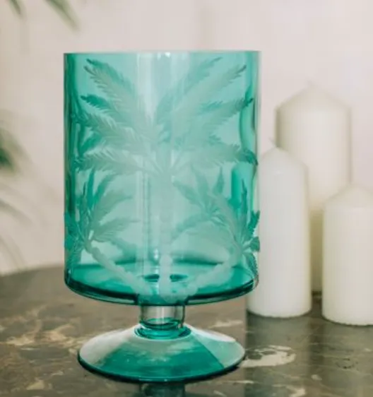 Glass Palm Hurricane Lamp