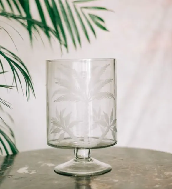 Glass Palm Hurricane Lamp