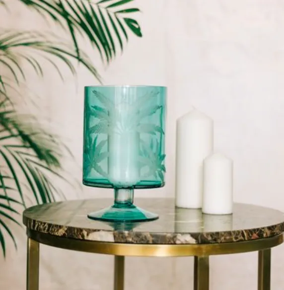 Glass Palm Hurricane Lamp