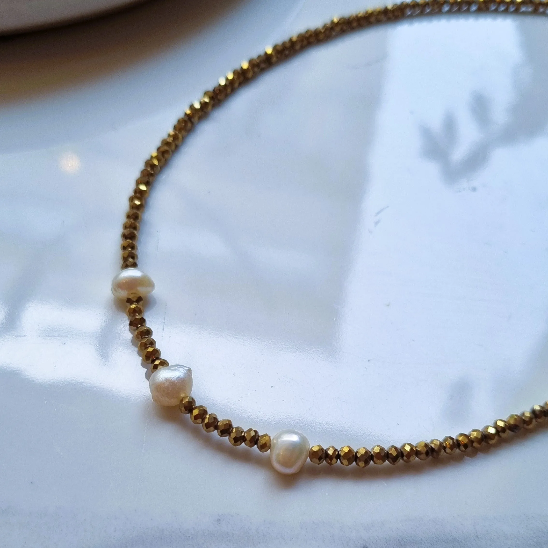 Gold crystal & fresh water pearls