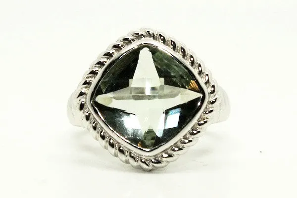 Green Amethyst Rope Silver Ring