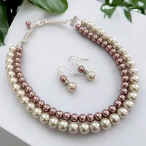 Ivory & Onion Pink : Double Layered Pearl Necklace Set