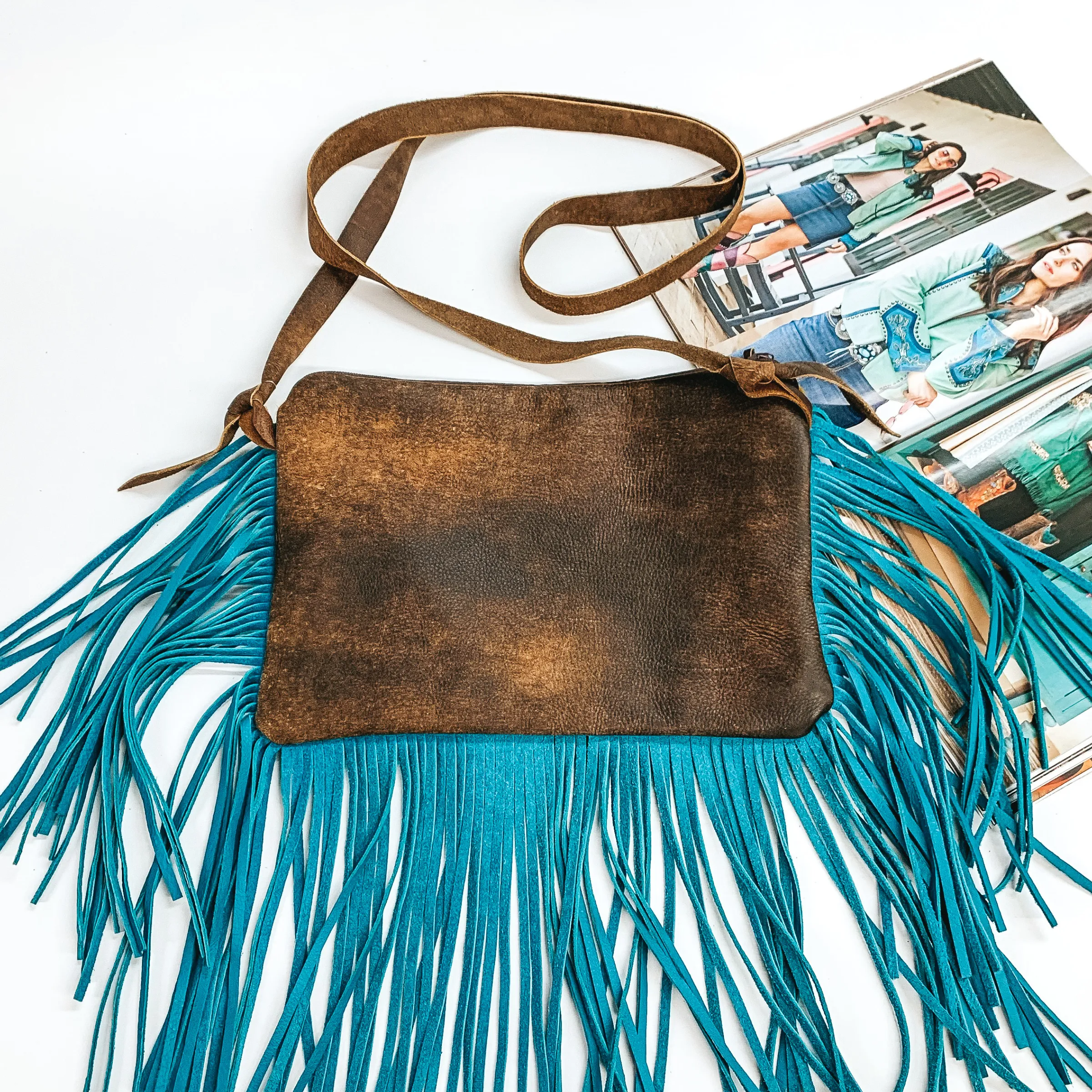 Keep It Gypsy | Yellow Cowhide Crossbody Purse with Genuine Leather Turquoise Fringe