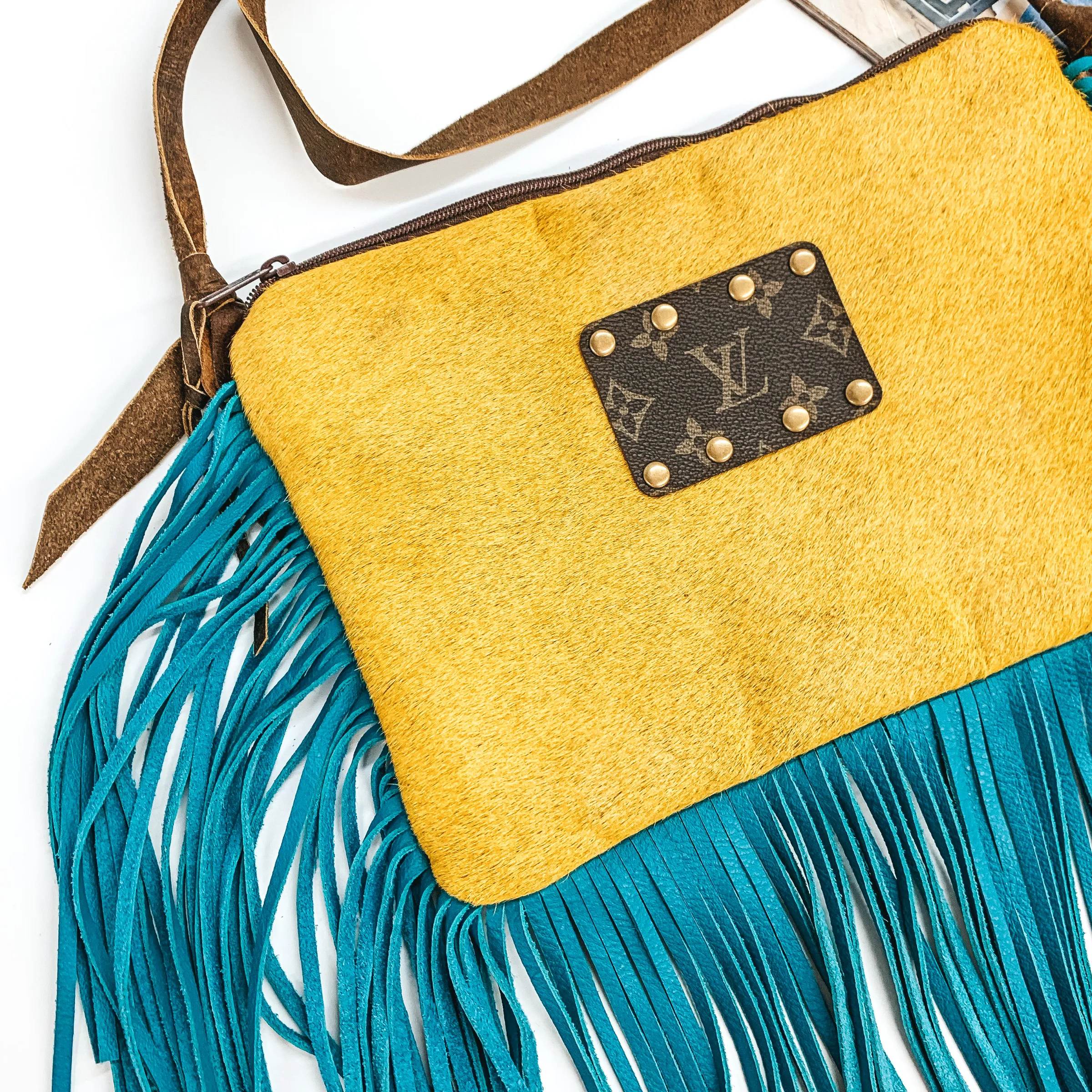 Keep It Gypsy | Yellow Cowhide Crossbody Purse with Genuine Leather Turquoise Fringe