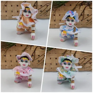 Laddu gopal neck frill night suit with cap for summer pack of 4 (RANDOM PRINT AND COLOUR)