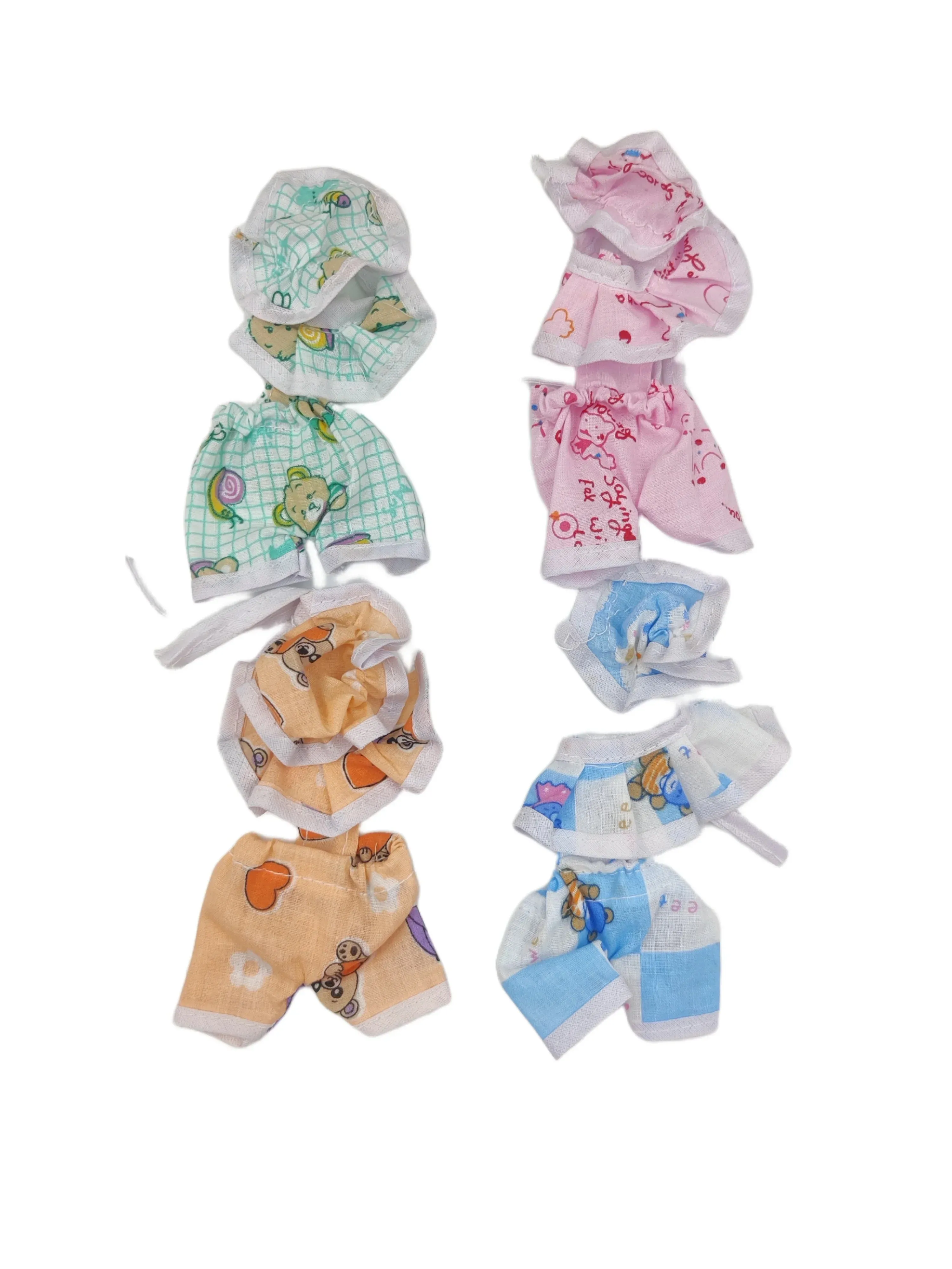 Laddu gopal neck frill night suit with cap for summer pack of 4 (RANDOM PRINT AND COLOUR)