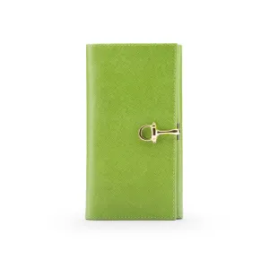 Ladies Tall Leather Purse With Brass Clasp 8 CC - Lime Green