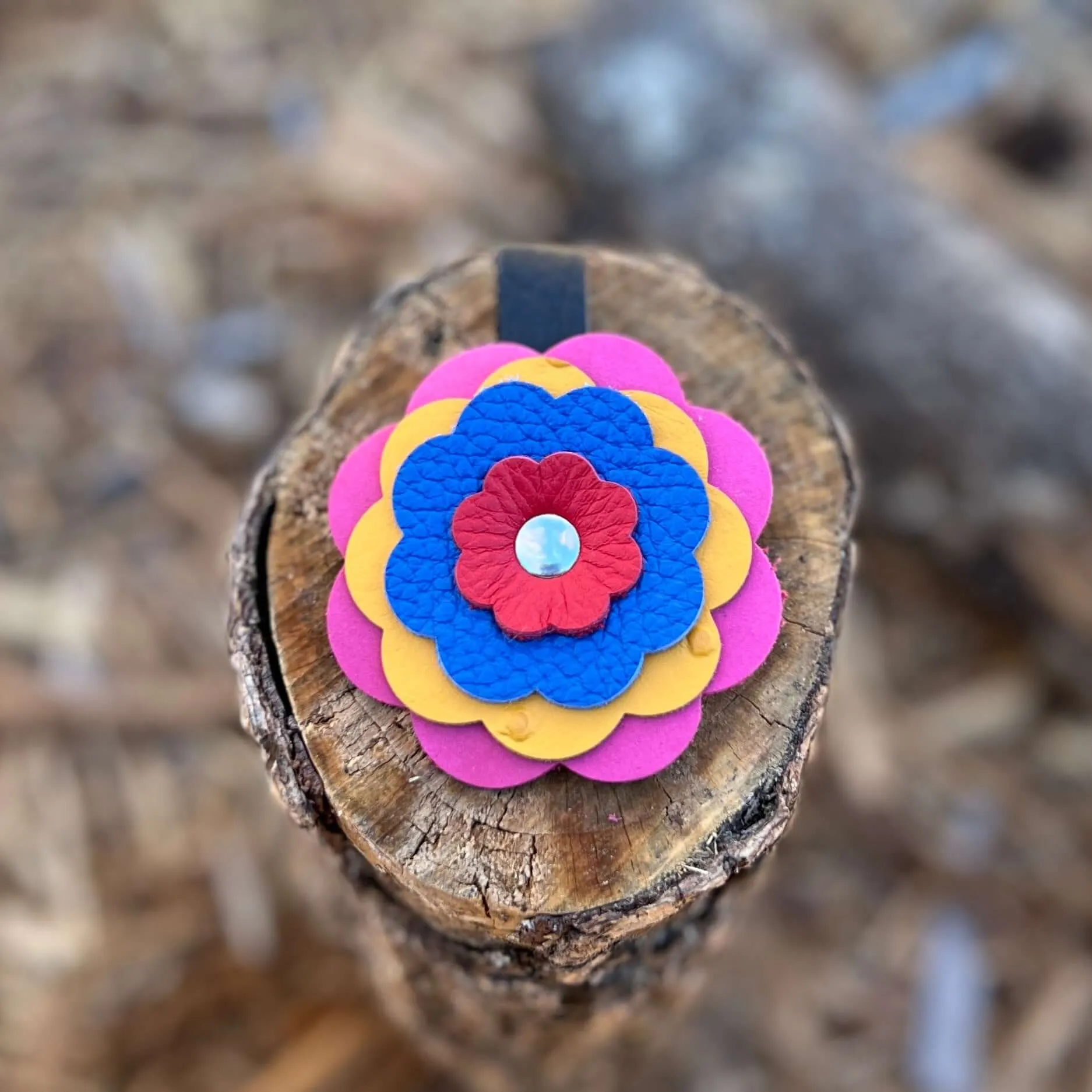 Leather Flower Bag Charm - Pink, Yellow, Blue and Red