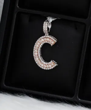 Letter C Pendant 14K White - Rose Gold With Diamond / 4.8gr