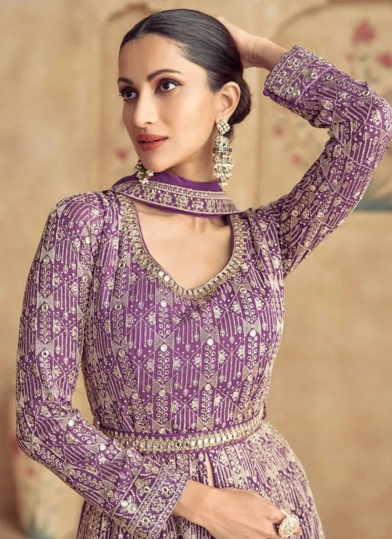 Luxurious Lavender Thread Embroidered Anarkali Suit