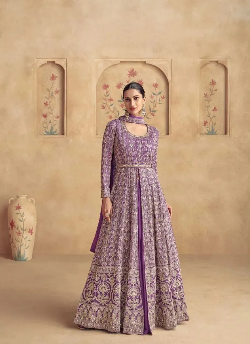 Luxurious Lavender Thread Embroidered Anarkali Suit