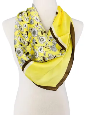 Luxurious Silk-Feel Square Scarf--Daisy & More-Yellow