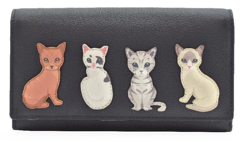 Mala Leather Best Friends Sitting Cats Matinee Purse Navy