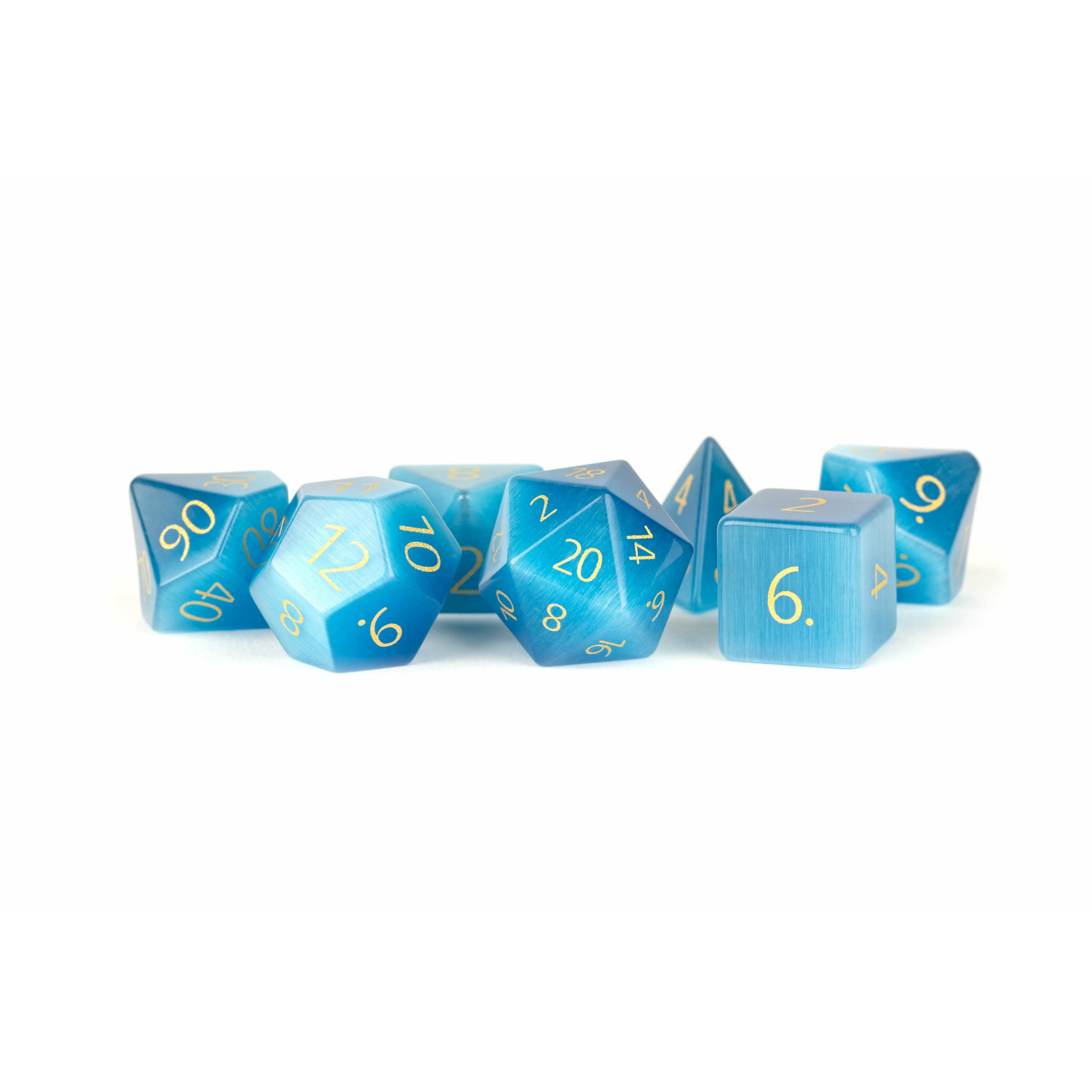 MDG Gemstone Dice Set - Engraved Cat's Eye Aquamarine