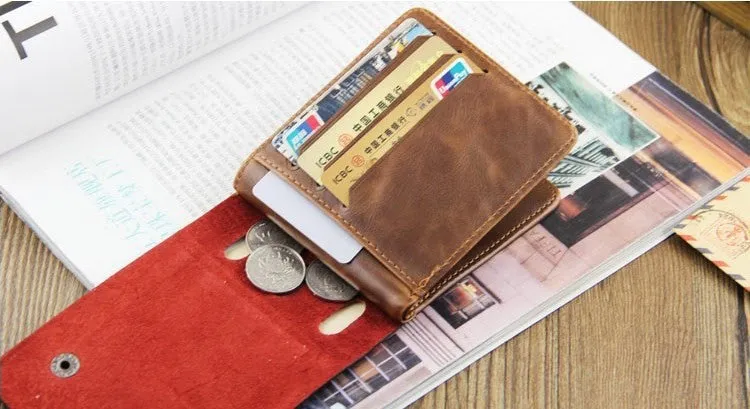 Men's Vintage Wallet Bifold Brown Genuine Leather Top Purse Wallet For Men