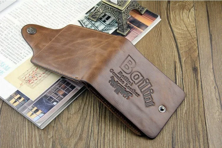 Men's Vintage Wallet Bifold Brown Genuine Leather Top Purse Wallet For Men