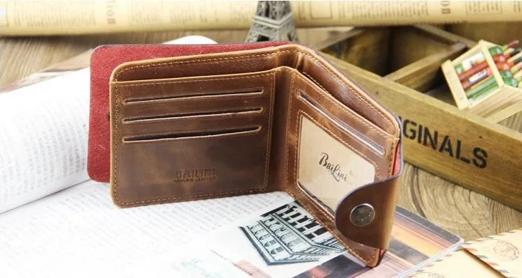 Men's Vintage Wallet Bifold Brown Genuine Leather Top Purse Wallet For Men