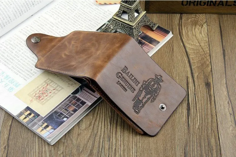 Men's Vintage Wallet Bifold Brown Genuine Leather Top Purse Wallet For Men