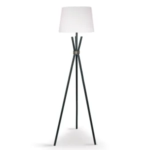 Mid-Century Metal Tripod Floor Lamp, Linen Shade - Sarantino