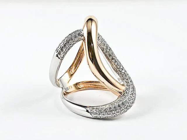 Modern Elegant Large Link Design CZ Rose Gold Silver Ring