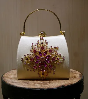 Moo Roo Golden Silk Purse with Pink Crystal Embellishment