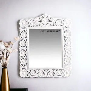 Onlineshoppee Modern Decorative Wooden Wall Mirror Bathroom Mirror Golden (Design-7, Framed, Rectangular)