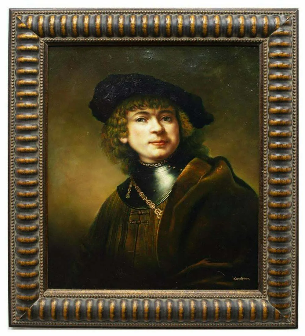 Painting, Signed, Self-portrait, Oil, As a Young Man, After Rembrandt!!