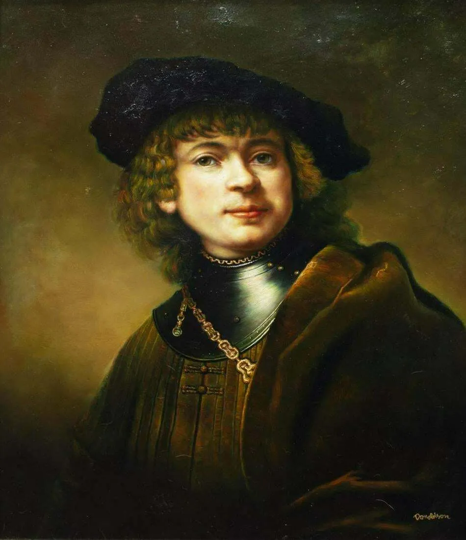 Painting, Signed, Self-portrait, Oil, As a Young Man, After Rembrandt!!