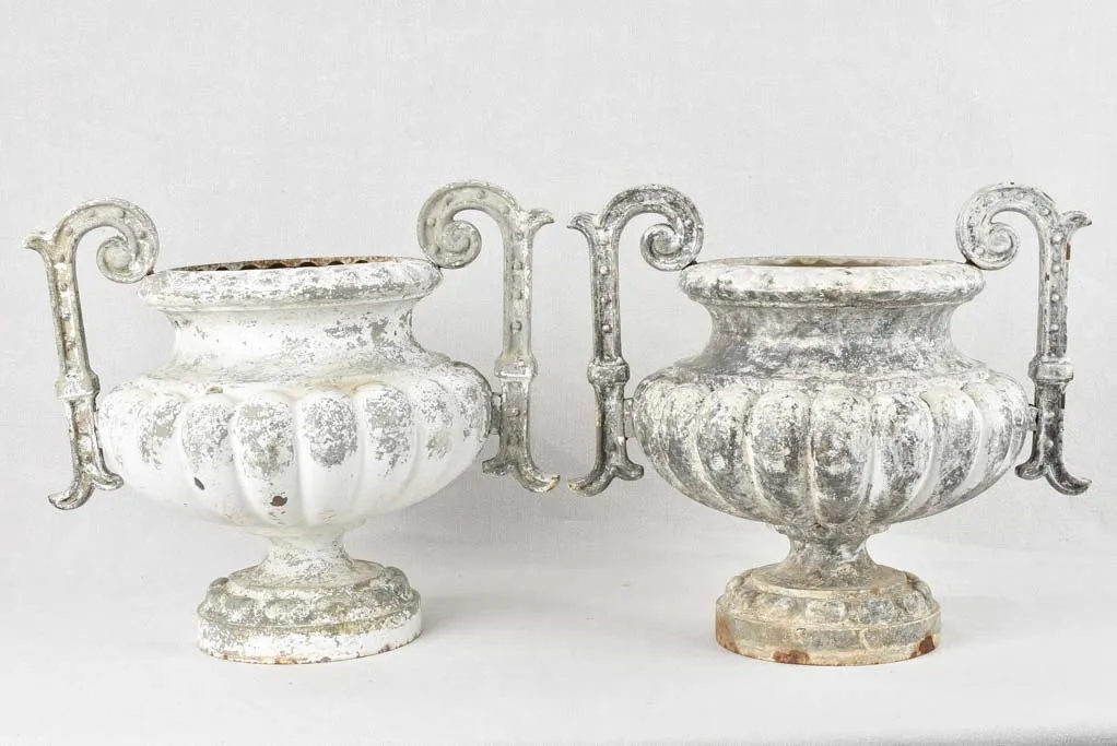 Pair of Chambord cast iron garden urns - white patina 16¼"