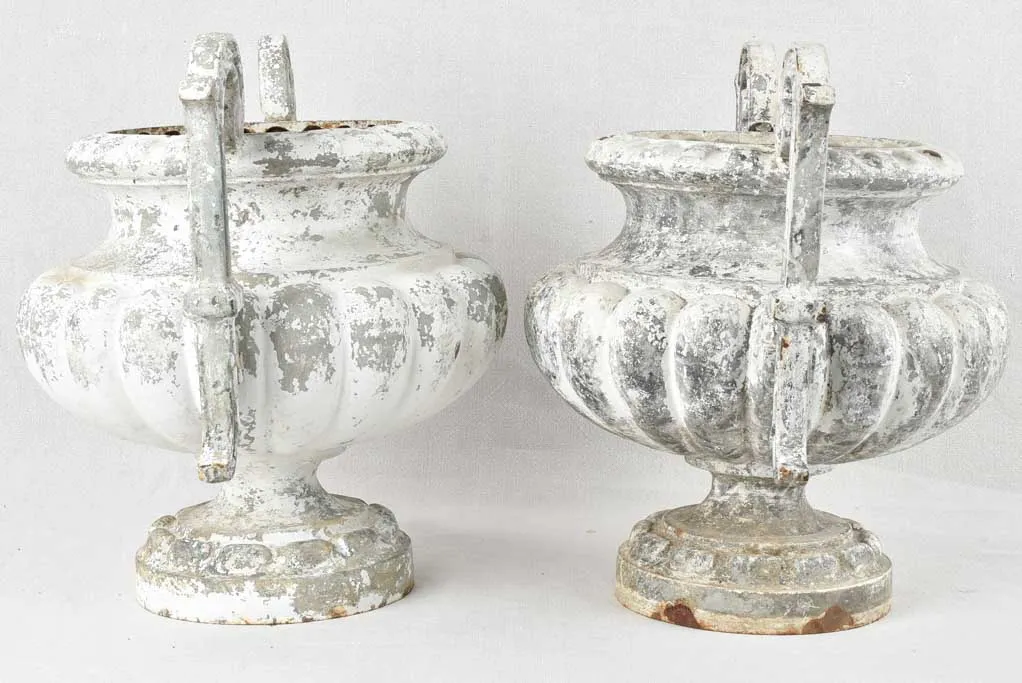 Pair of Chambord cast iron garden urns - white patina 16¼"