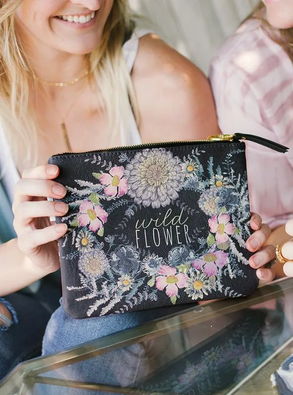 PAPAYA! Wildflower "Seeds" Pocket Clutch in Black, Pink, Lavender, & Blue-Green