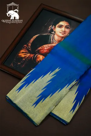 REGAL BLUE WITH FLAX SMOKE PURE KANCHIVARAM SILK SAREE