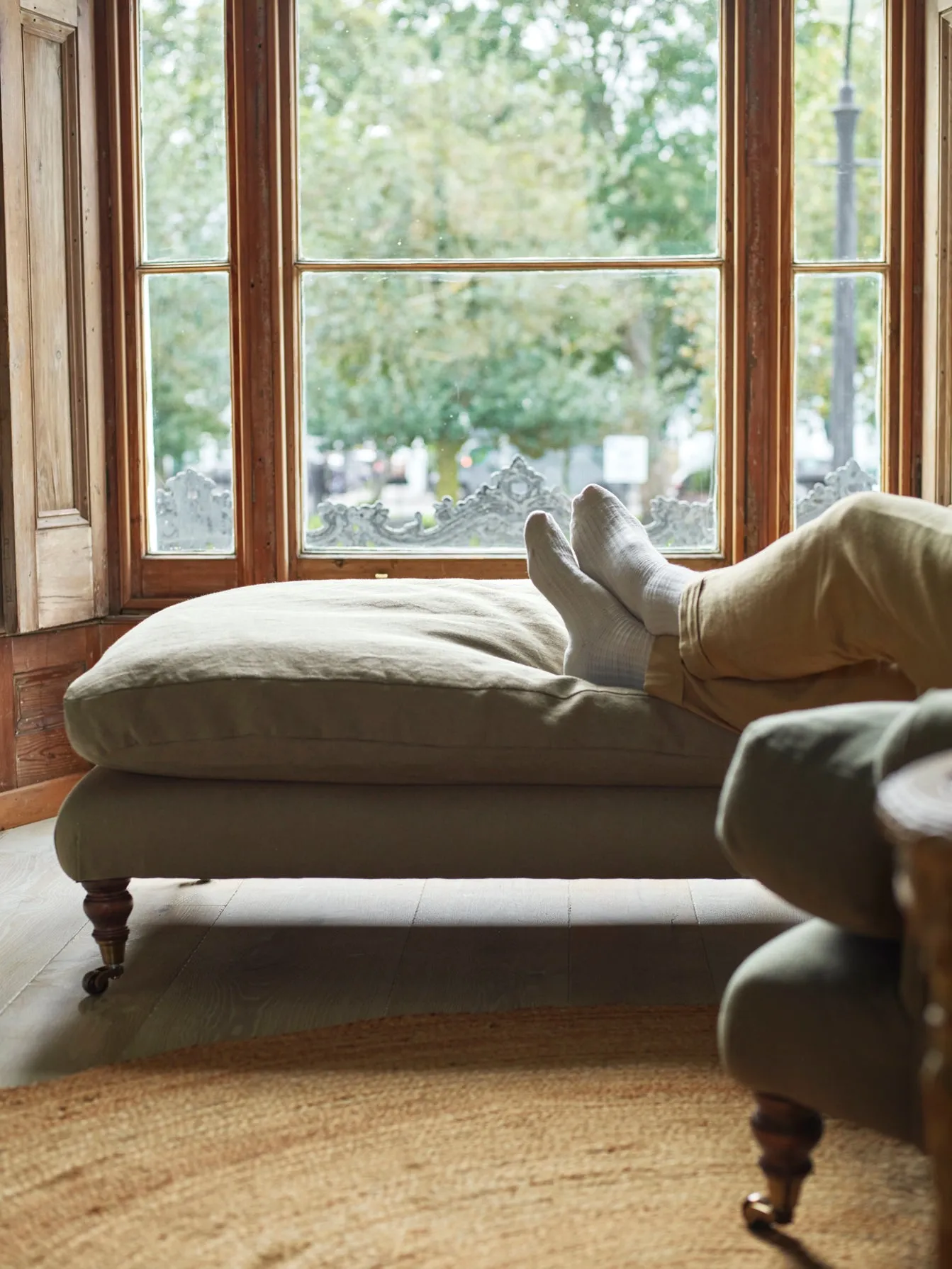 Remy Footstool, Rust Linen