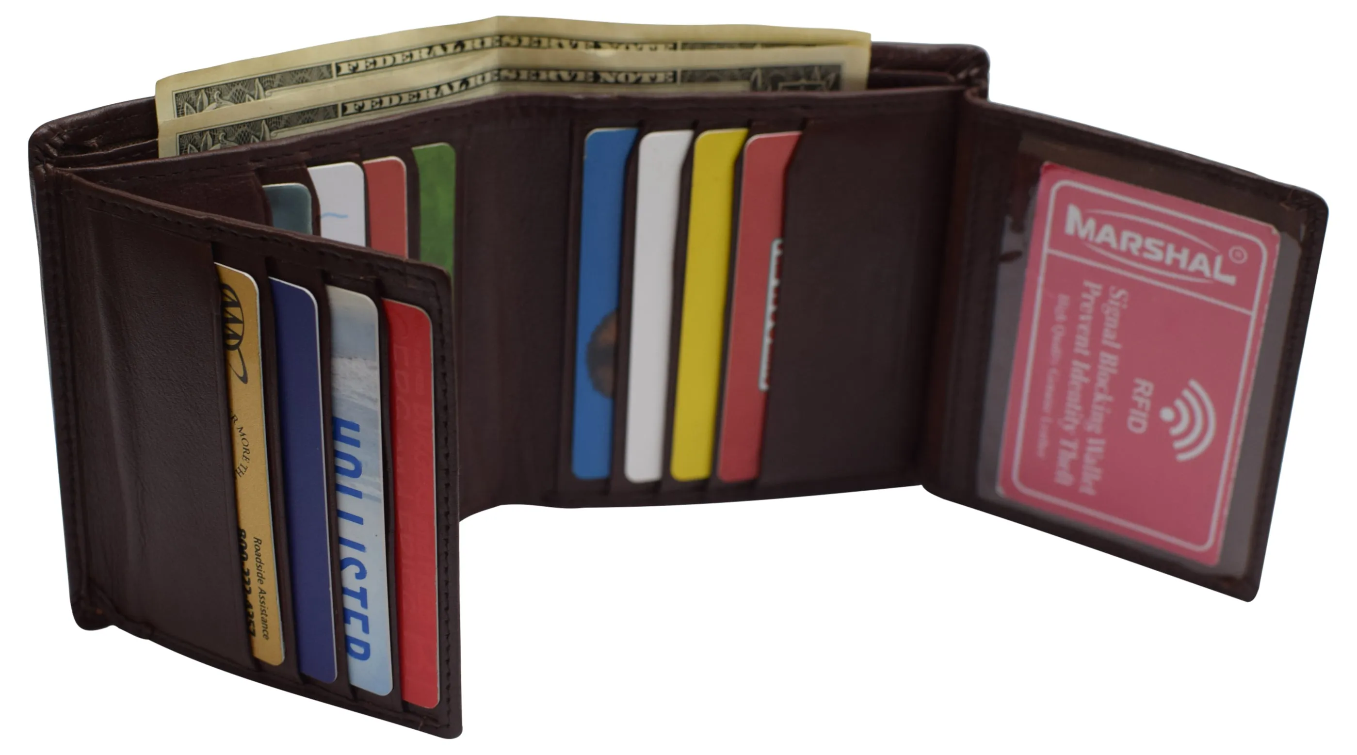 RFID Blocking Genuine Leather Dual Credit Card Case ID Flap Bifold Mens Wallet Passcase