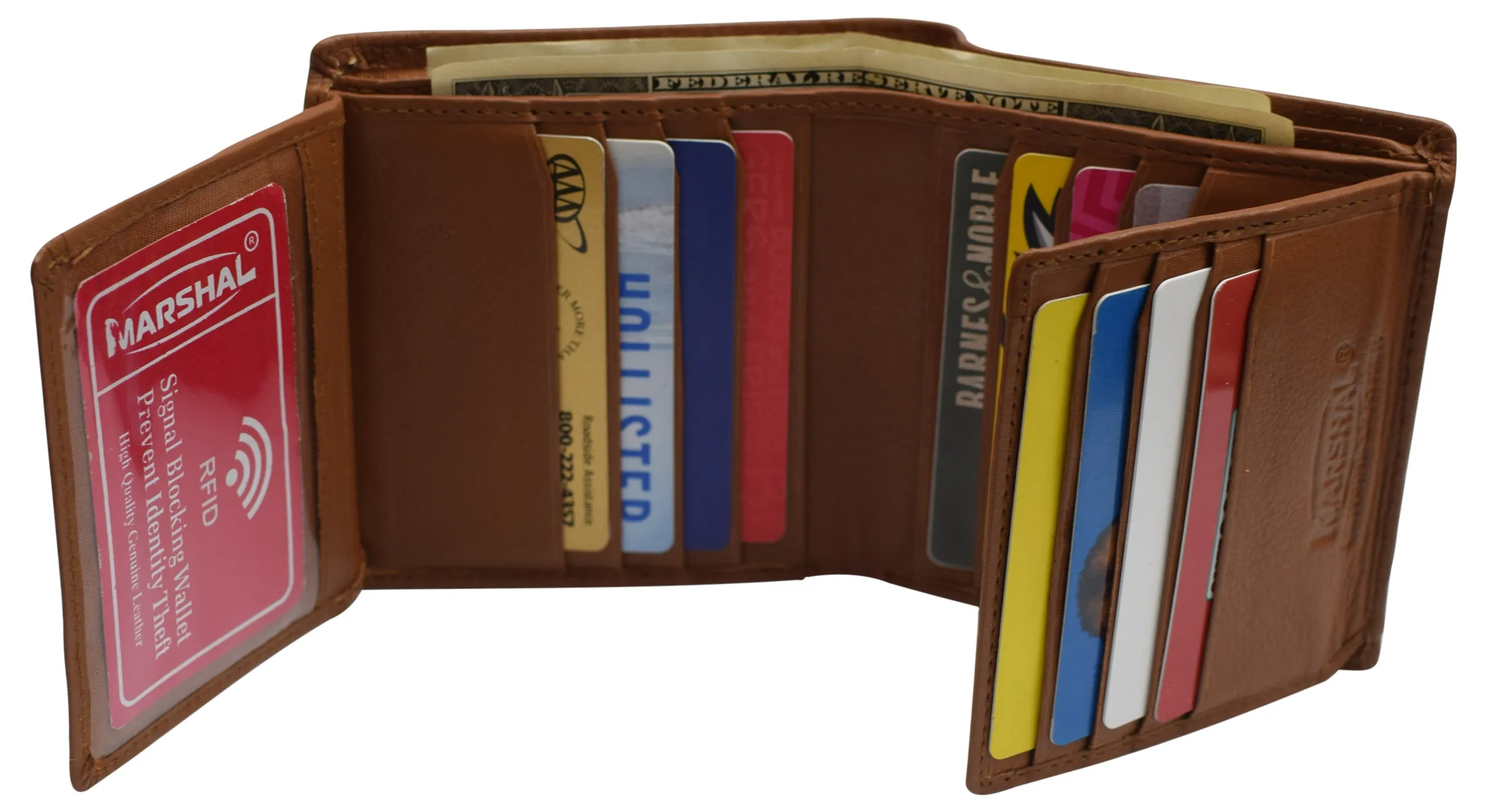 RFID Blocking Genuine Leather Dual Credit Card Case ID Flap Bifold Mens Wallet Passcase