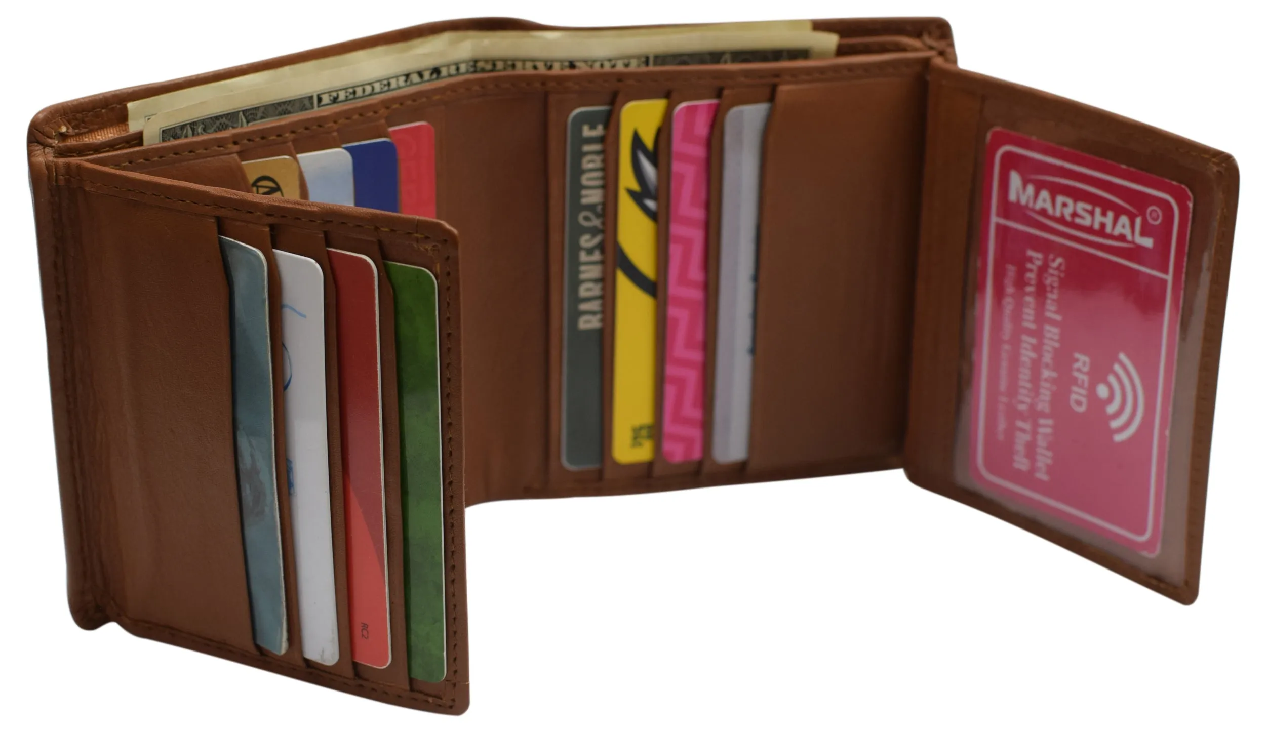 RFID Blocking Genuine Leather Dual Credit Card Case ID Flap Bifold Mens Wallet Passcase