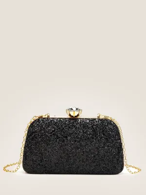 Rhinestone Decor Glitter Chain Clutch Bag