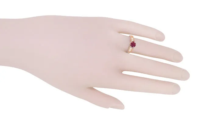 Rose Gold Art Deco Raspberry Rhodolite Garnet and Diamond Filigree Engagement Ring