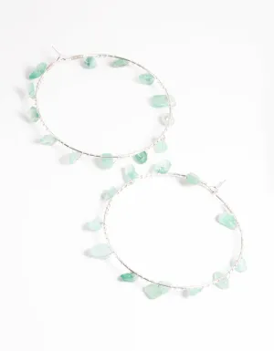 Silver Green Aventurine Hoop Earrings