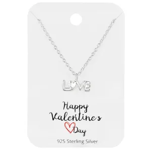 Sterling Silver LOVE with Heart Pendant Necklace